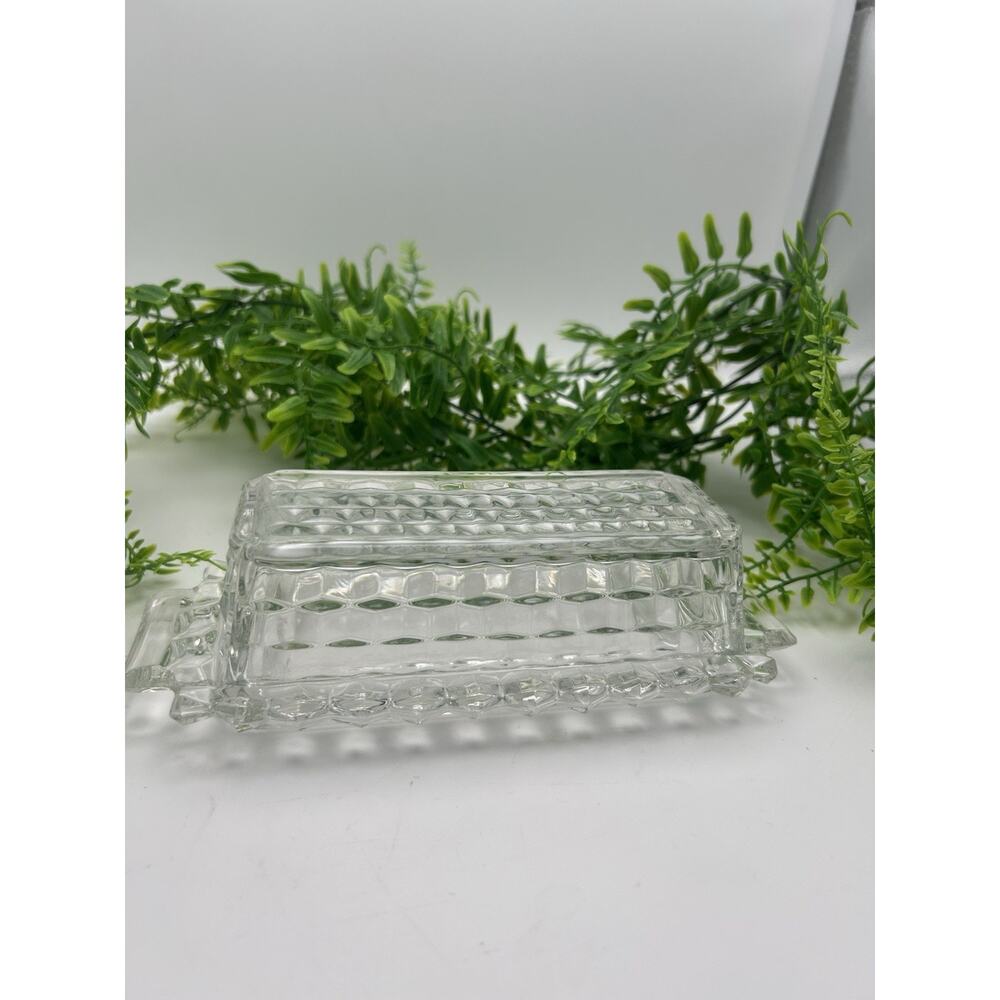 Fostoria American Clear Cut Glass Butter Dish.